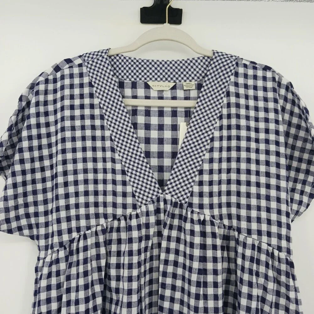 Anthropologie 11.1.TYLHO Navy White Gingham Midi Dress Small New With Tag - Picture 4 of 15